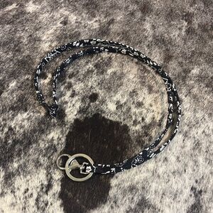 Vera Bradley Black & White Floral Lanyard Key & Card Holder with Silver Rings